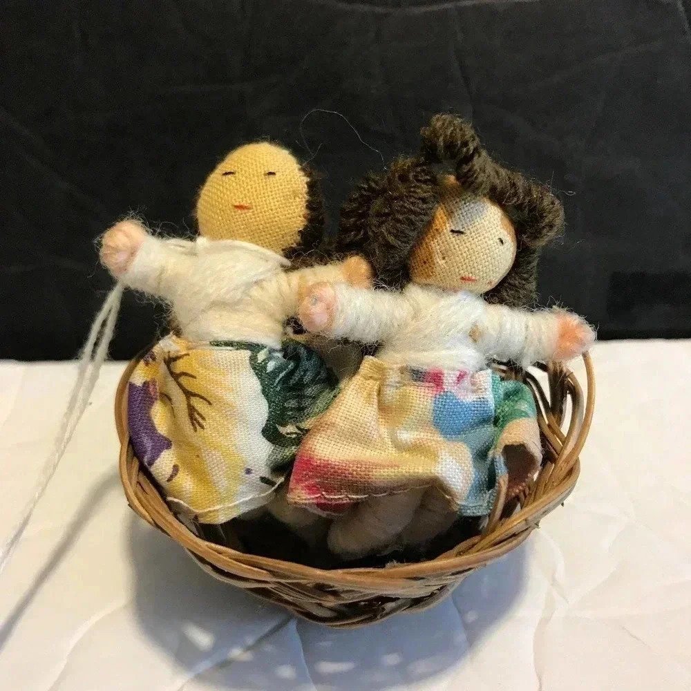 Vintage Decorative Cute Tiny dolls in the basket